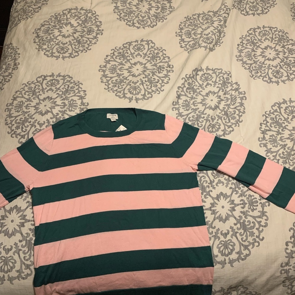 J crew sweater-new with tags-large. Green /pink rugby stripe